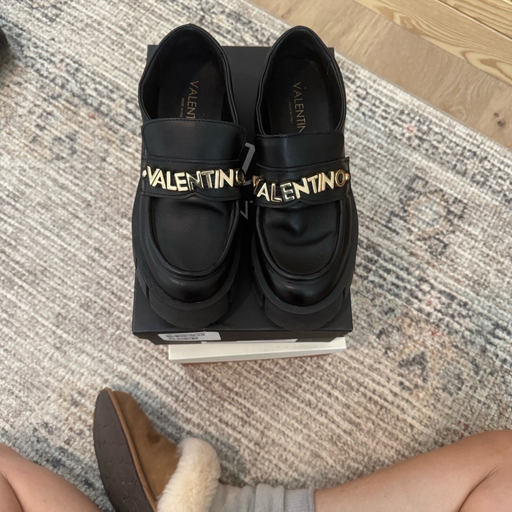 Valentino Black Loafers with Gold Accents - Picture 3 of 7
